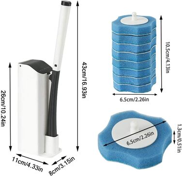 Набір одноразових щіток для туалету AnMelon з настінним кріпленням - Одноразова система очищення туалету з 16 змінними насадками д