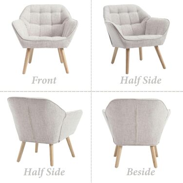 Акцентне крісло, м&39яке крісло для читання з лляними дерев&39яними ніжками, крісло для читання, одномісний диван, крісло під телевізор для вітальні, спальні, бежевий 1 бежевий