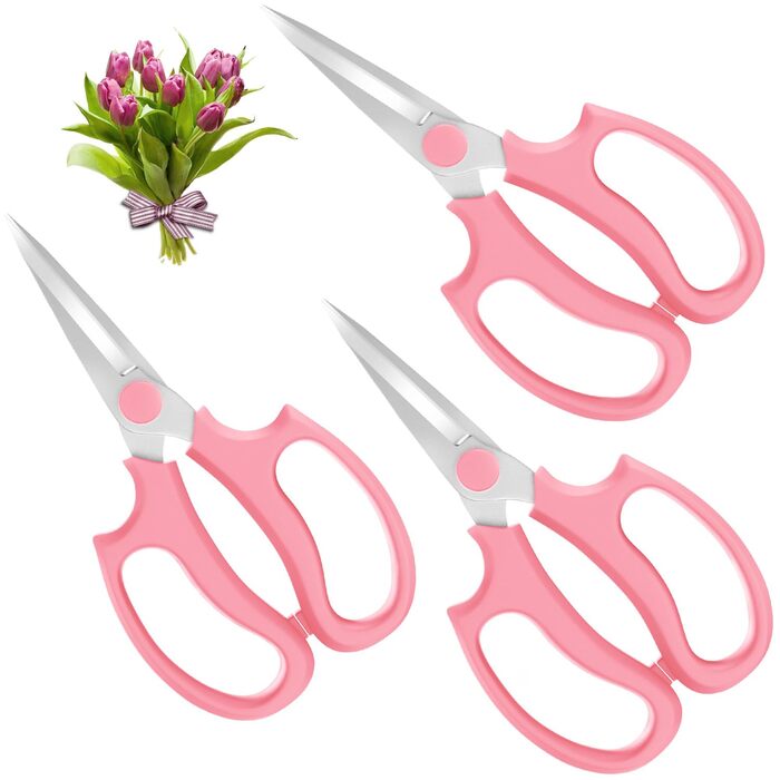 Квіткові ножиці Housolution Pointed, 3 шт., міцні квіткові ножиці, садові ножиці преміум-класу з сталі, ножиці для квітів, плодового листя, ручні ножиці, інструмент для обрізки садівництва та аранжування квітів, колір авокадо, рожеві (показано - рожеві, 3
