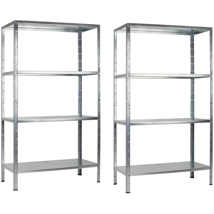 Комплект із 2 стелажів SCHULTE без болтів з 4 полицями PowerMAX, вантажопідйомність 65 кг, 180x90x40 см (ВxШxГ), оцинкований (стелажі для зберігання, стелажі для майстерні, стелажі для підвалу)