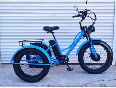 Електричний триколісний велосипед для дорослих (7 швидкостей), 24-дюймовий електротрайк з товстими шинами, великий кошик/регульоване ширше сидіння, круїзерні велосипеди для дорослих з фарою, зелений