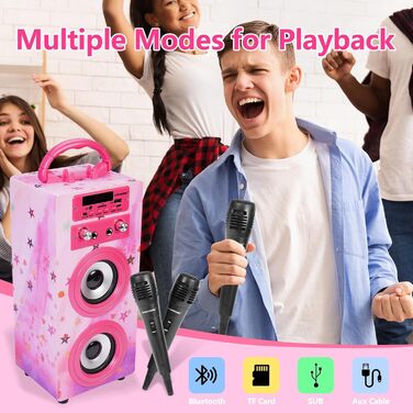 Караоке-система DYNASONIC 2 мікрофони Model 15 Lights, портативна, для дітей