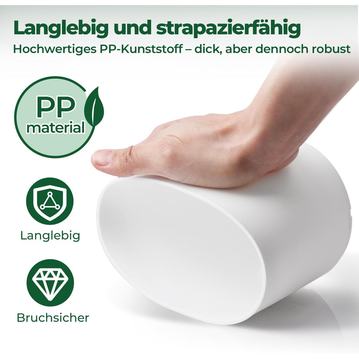 Пластиковий квітковий горщик T4U з системою поливу, набір із 6 самополивних кашпо з блюдцями, круглі кашпо для кімнатних та балконних садових рослин, сукулентів, кактусів (20 см, білий) 20 см білий