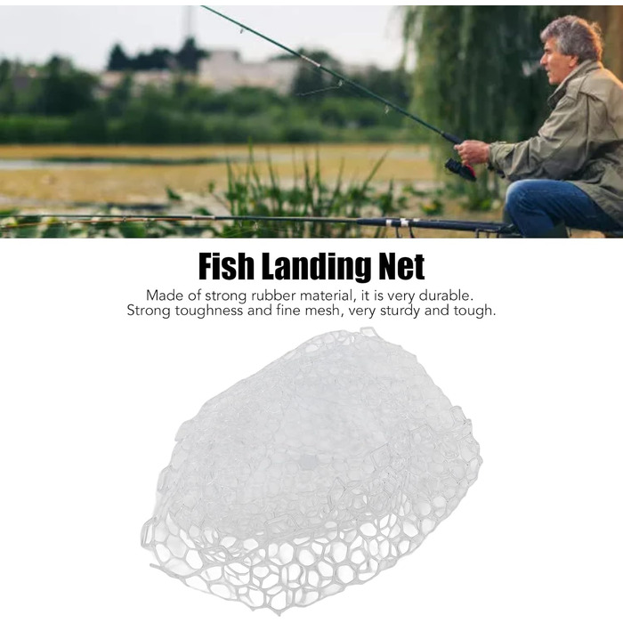 Рибальська сітка, запасна рибальська сітка 44 x 47 см, вбудована, м&39яка, гнучка, складна, без ручки, білий гумовий підсак для прісноводної та морської риболовлі