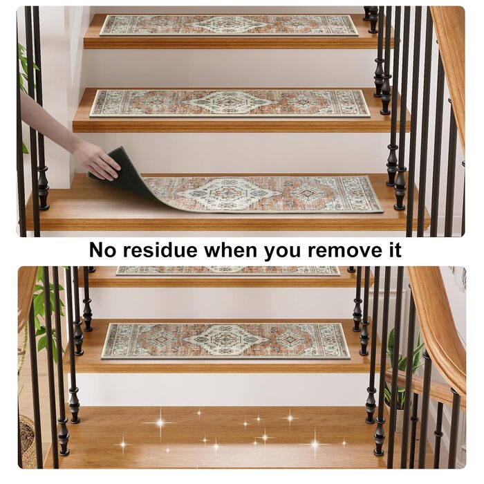 Килимки для сходів OJIA з нековзним покриттям для дерев&39яних сходів у приміщенні, 76,2 x 20,3 см, м&39які, що праються, доріжка для сходів, килимки для сходів, килимки для дітей, домашніх тварин, людей похилого віку, 15 шт. , бежевий