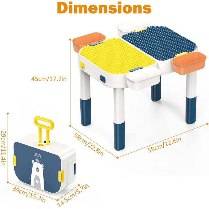 Дитячий набір столів RedCrab, стіл з будівельних блоків із місцем для зберігання, дитячий ігровий стіл, сумісний з іграшками-конструкторами, багатофункціональний робочий стіл - трансформується у валізу з колесами