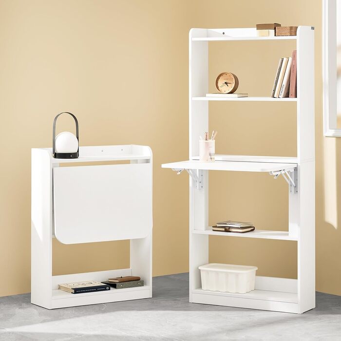 Складаний комп&39ютерний стіл з полицями Невеликий робочий стіл Офісний стіл Складаний стіл для домашнього офісу Настінний стіл Стіл для ноутбука Білий 64x82x58 см FWT92-W 64x58x82 см