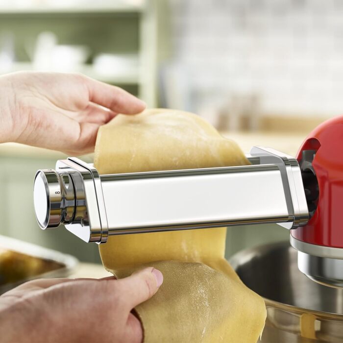 Насадка для локшини TPGSING Насадка для локшини з нержавіючої сталі для кухонного комбайна Kenwood, ролик для листового локшини для аксесуарів Kenwood Kmix, 8 регульованих товщин, срібло