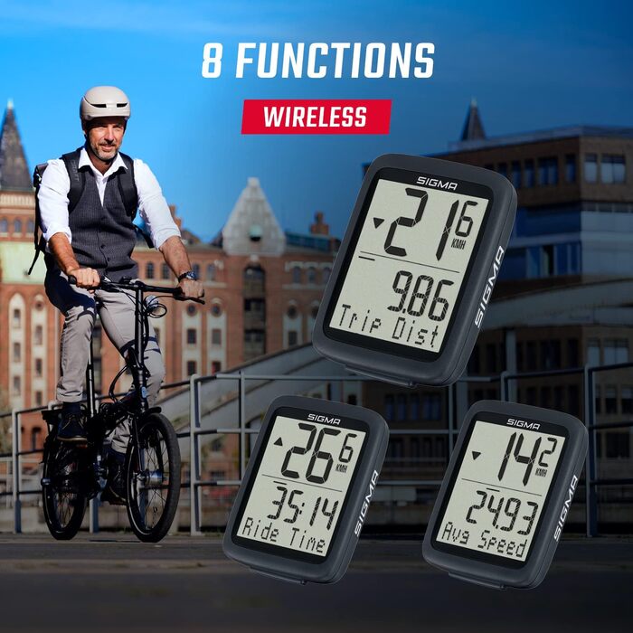 Велокомп'ютер SIGMA BC 8.0 WL, 1.9 дюйма, Водонепроникний, Пластик/ATS, Чорний