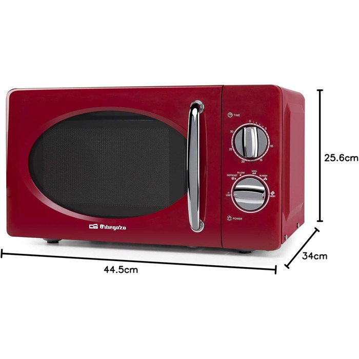 Мікрохвильова піч ємністю 20 літрів, 6 рівнів потужності, таймер до 30 хвилин, вінтажний дизайн, 700 Вт, сталь, червоний, 2020 -