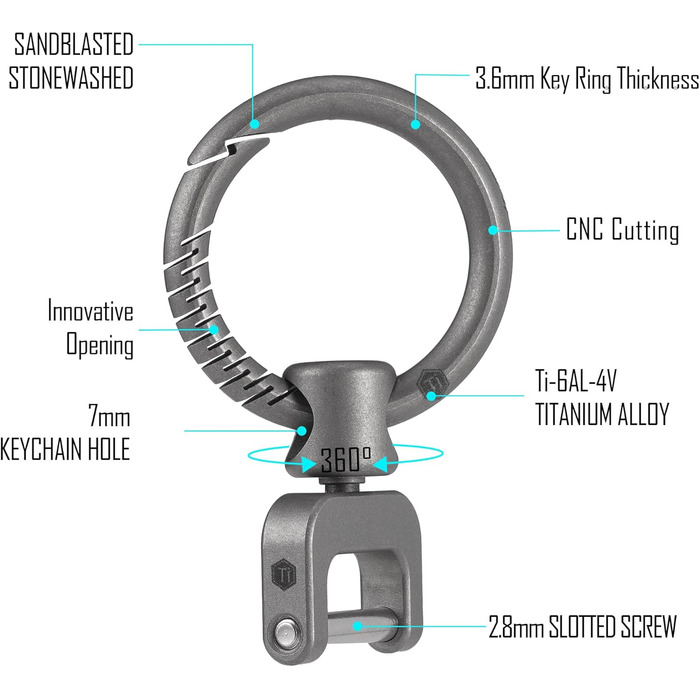 Титановий брелок KeyUnity з боковим принтом, мінімалістичний брелок із швидким відстібанням для карабіна, ключів від машини та ключів від будинку Ka36m