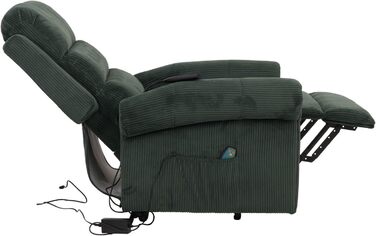 Крісло для телевізора Mendler HWC-K63, відкидне крісло, функція відкидання, допомога підйому, масаж, функція підігріву, тканина (220 г/м) вельвет - зелений