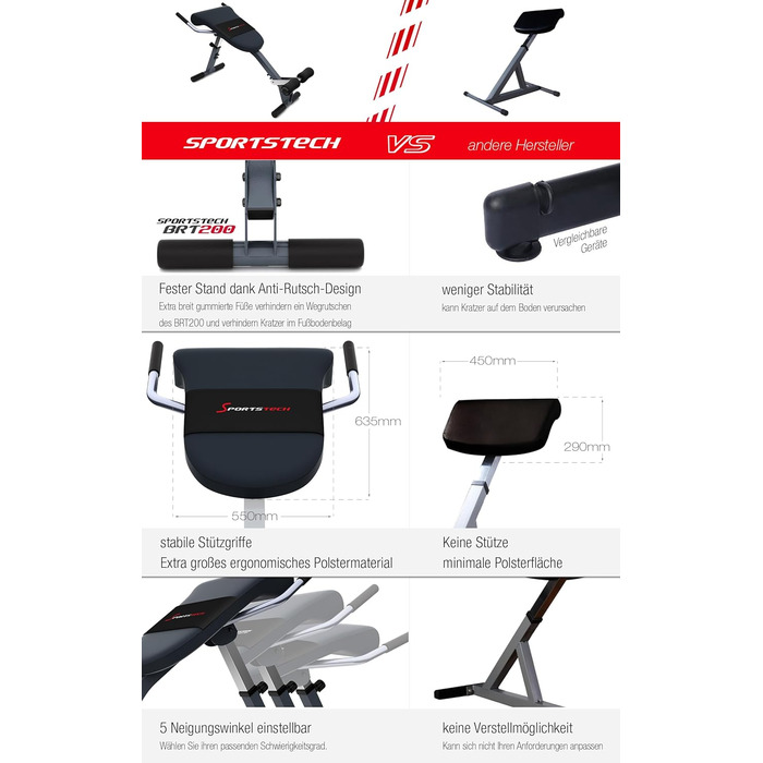 Складана та регульована силова лава Sportstech 3-в-1 для домашнього використання тренажер для пресу, спини та згинання ніг Ідеально підходить для ефективного та результативного тренування в домашньому спортзалі вагою до 130 кг BRT200 Silver