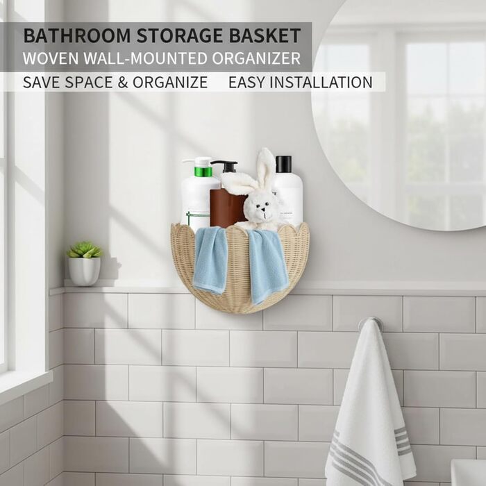 Плетений настінний кошик з ротанга, підвісний кошик у стилі бохо, кошик для квітів, кошик для зберігання, декоративний кошик для вітальні, кухні, дитячої кімнати, ванної кімнати, спальні, коридору (великий x 2)