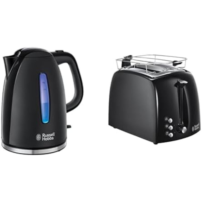 Набір для сніданку Russell Hobbs з 2 шт. електричний чайник (2400 Вт, світлодіодне освітлення) тостер (дуже широкі слоти для тостів) серія Textures Plus