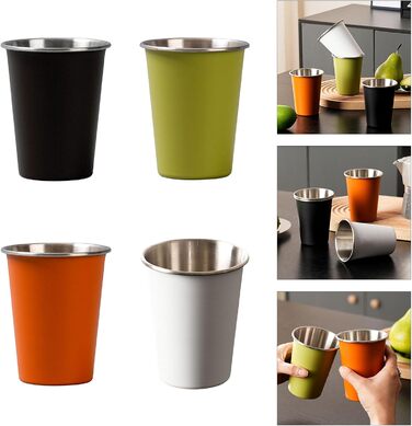 Елементні портативні чашки з нержавіючої сталі для кави, молока, пива, штабельовані кемпінгові чашки для води для подорожей на свіжому повітрі та походів, штабельовані кемпінгові посуди для води та столового посуду для походів, 4-