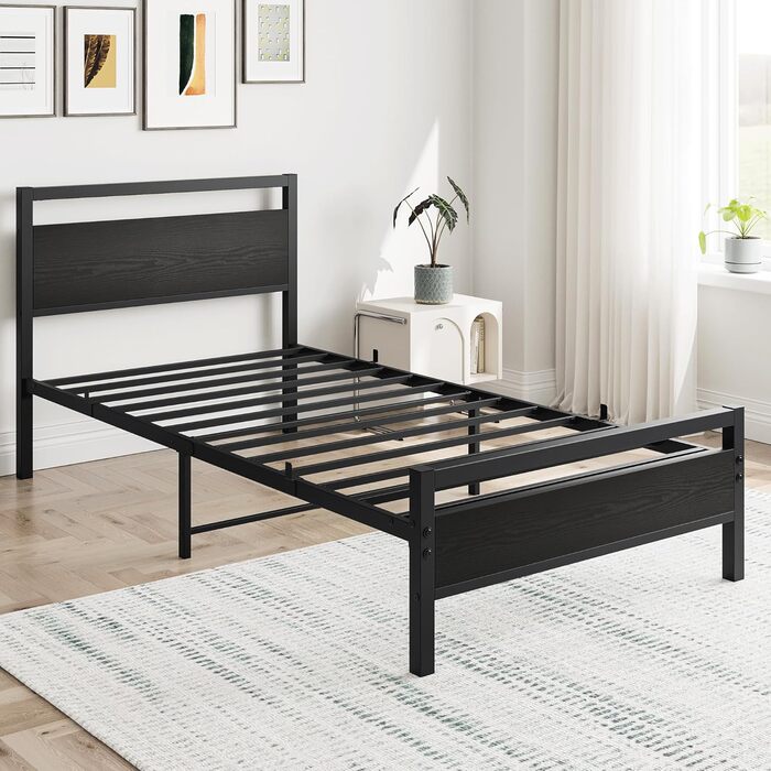 Каркас ліжка HOJINLINERO 90 x 200 см, Каркас ліжка з металу та дерева, Односпальне ліжко, Металевий каркас ліжка 90x200 см з рейковою основою, Гостьове ліжко, Дитяче ліжко 90x200 см з місцем для зберігання, Ліжко з місцем для зберігання, Каркас ліжка, Чор