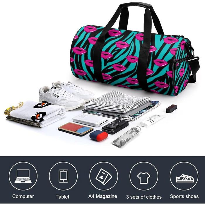 Спортивна дорожня сумка Червоні губи та зебра, унісекс, велика спортивна сумка-мішок