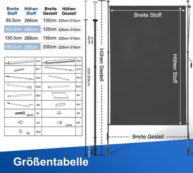 Вертикальний тент BelleMax для балкону, для зовнішнього використання, не потребує свердління, 200x310 см, вертикальний тент з кривошипом, тент для тераси, екран для забезпечення конфіденційності, захист від сонця, вітрозахисний та водонепроникний, темно-с