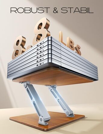 Ергономічна підставка для ноутбука з регульованою висотою, алюмінієва та дерев'яна, складна подвійна підставка для ноутбука, сумісна з MacBook, HP 10-16