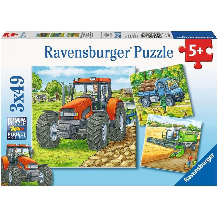 Дитячий пазл Ravensburger - 09388 Велика сільськогосподарська техніка - Пазл для дітей від 5 років, 3x49 елементів, жовтий