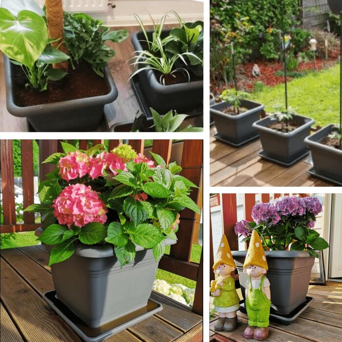 Набір із 2 великих садових горщиків 40x40 см, 46 літрів, антрацитовий, великий квітковий горщик для патіо та саду, міцний квітковий горщик, зроблено в ЄС, 2friends