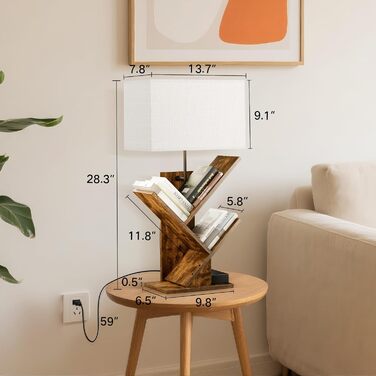 Книжкова полиця GOOGO у формі дерева з підсвічуванням та зарядною станцією, 4-рівнева окремостояча полиця для книг та компакт-дисків, 3 колірні температури, настільна книжкова полиця для вітальні, спальні та домашнього офісу (коричнева)