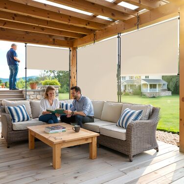 Вертикальний тент із затискачами для зовнішнього використання, 150 x 305 см Вертикальний тент з ручним приводом, свердління не потрібне Екран для балкону та вітрозахисний екран для саду та патіо, бежевий, 150 x 305 см