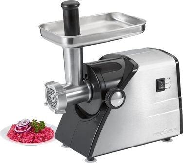 Електрична м'ясорубка Profi Cook PC-FW 1060, 1000 Вт, нержавіюча сталь, для м'яса, ковбас та кондитерських виробів, з насадками для ковбас, кеббе та 3 дисками з нержавіючої сталі