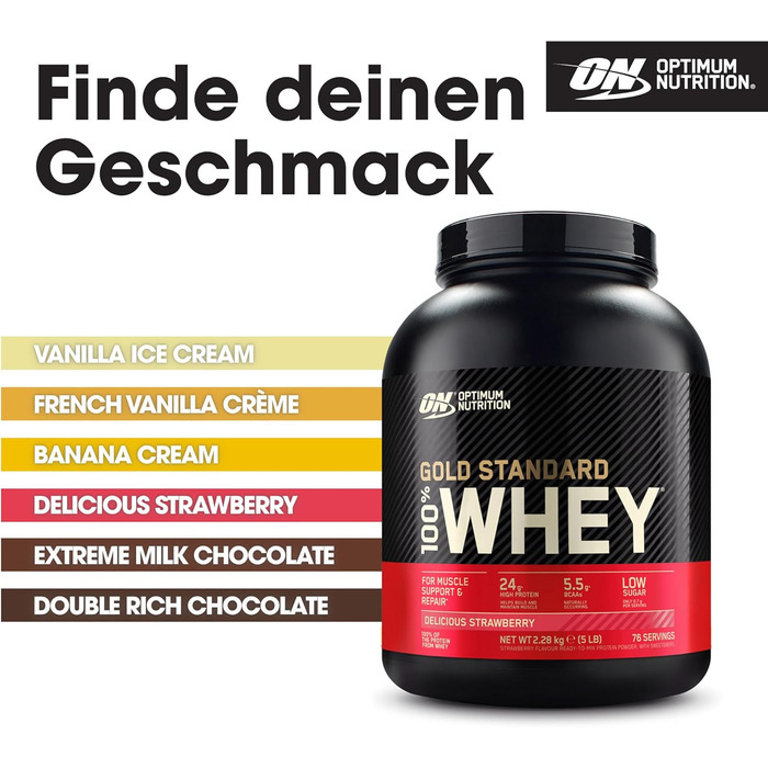 Протеїновий порошок Optimum Nutrition Gold Standard 100, Чудова полуниця, 2,28 кг