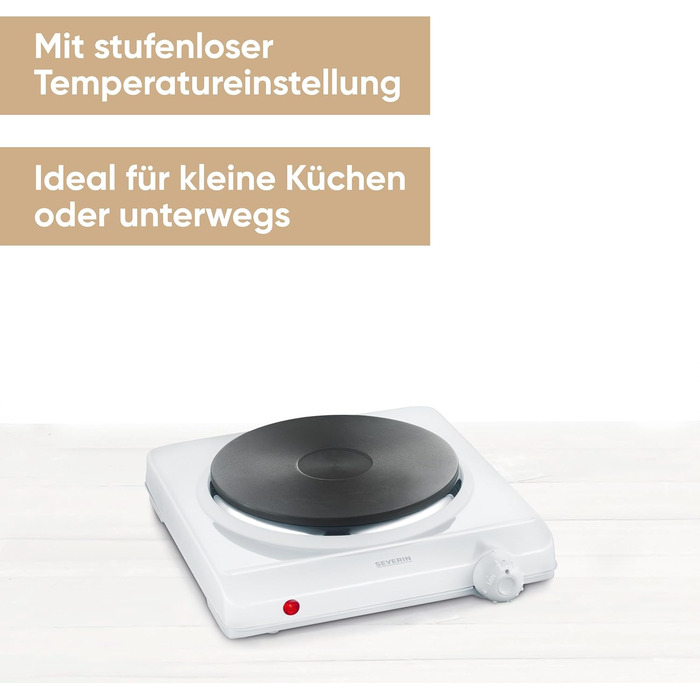 Конфорка для кухні, офісу або кемпінгу, мала плита з плавним регулюванням температури, похідна плита на одну каструлю, біла, 1 500 Вт, KP 1091 біла одинарна