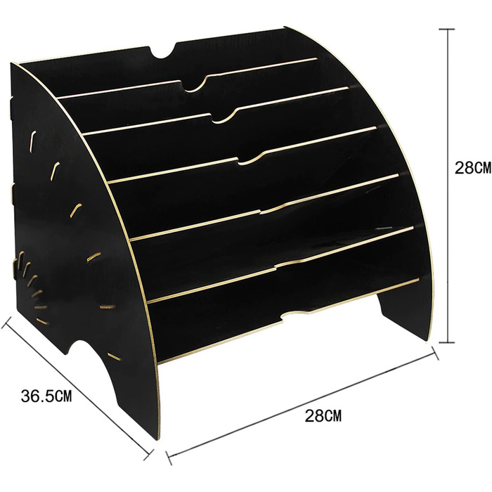 Лоток для листів A4 Дерев'яний лоток для сортування документів Лоток для зберігання документів з 6 відділеннями Кошик для зберігання журналів Система організації для офісу та школи Чорний