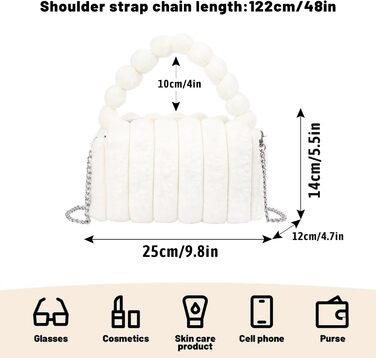 Біла пухнаста вечірня сумочка-клатч зі штучного хутра на ланцюжку для весілля, випускного або вечірки