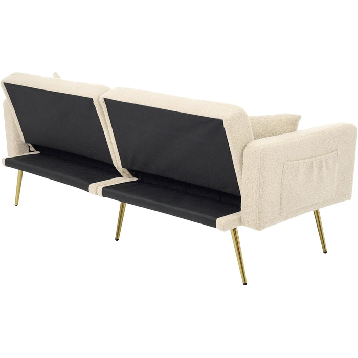 Диван-ліжко Kebnor з регульованим кутом нахилу, золотими ніжками, подушками та боковими кишенями для зберігання речей (бежевий) Beige-a