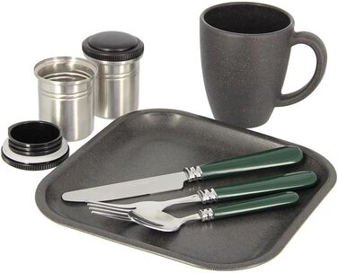 Набір посуду для кемпінгу на 1 особу, набір рибальського приладдя, набір столових приборів з футляром для перенесення, контейнер з нержавіючої сталі для виживання на природі, чашка, ніж, виделка, ложка, тарілка