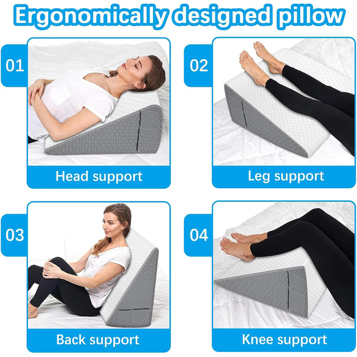 Клиноподібна подушка для ліжка та дивана, ергономічна подушка для читання з піни з ефектом пам&39яті при рефлюксі апное сну, трикутна подушка з піни високої щільності, для підтримки спини під час гри, читання або перегляду телевізора