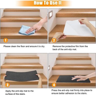 Килимків для сходів, 55x22 см, самоклеючі килимки для сходів у приміщенні, протиковзкі килимки для сходів, ріжучі, безпечний килимок для сходів для дітей, для літніх домашніх тварин, темно-сірий 55x22 см, темно-сірий, 15