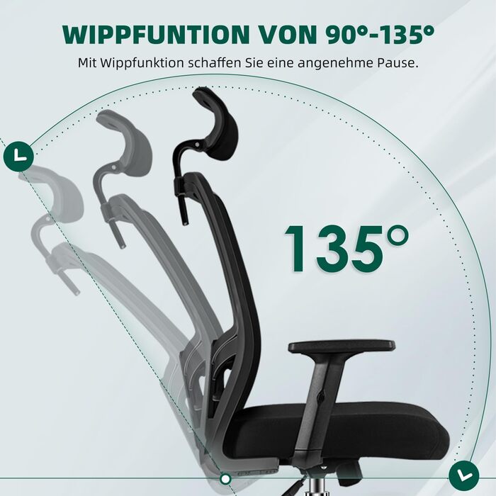 Ергономічне офісне крісло, ергономічне офісне крісло з регульованою поперековою опорою, підлокітниками та підголівником, обертове офісне крісло 150 кг, крісло для керівника з функцією гойдання до 135, чорне, варіант 1