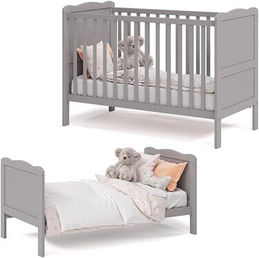 Дитяче ліжечко 60x120 см Tobi - сіре 124x87x65 см з дерева - дитяче ліжко із захистом від падіння, призначене для новонароджених та немовлят, з регульованою по висоті рейковою основою