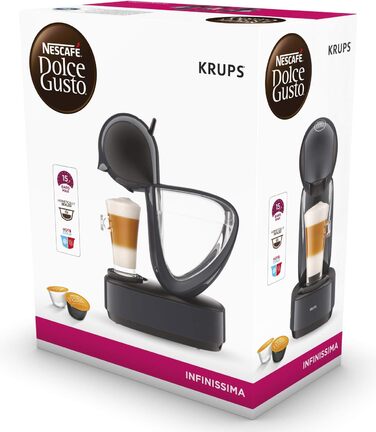 Кавова капсульна машина Krups KP173B Nescaf Dolce Gusto InfinissimaГарячі та холодні напоїТиск насоса 15 барРучне дозування водиРезервуар для води 1,2 лАвтоматичне вимкнення1500 Вт 30,5x18x40 см, космічний сірий космічний сингл