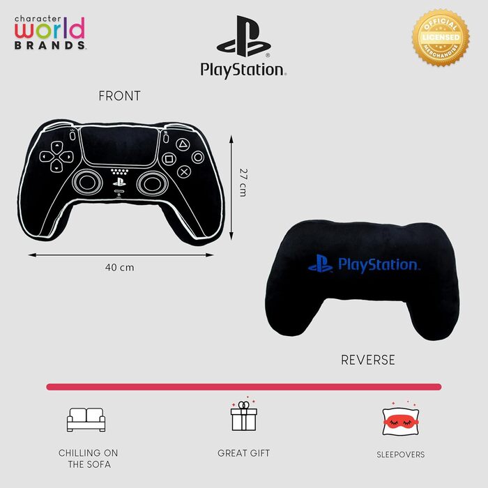 Офіційно ліцензована подушка у формі контролера PlayStation М&39яка плюшева подушка Світиться в темряві Ідеально підходить для спальні або ігрового декору, чорний колір
