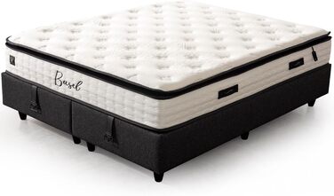ПОСТІЛЬНА БІЛИЗНА BSS Матрац Basel 160x200 см з топпером Преміальний пружинний матрац Pocket Spring, висота 30 см, рівень жорсткості H3 7-зонний ортопедичний, дихаючий та гіпоалергенний (1 матрац з топпером) 160 x 200 см