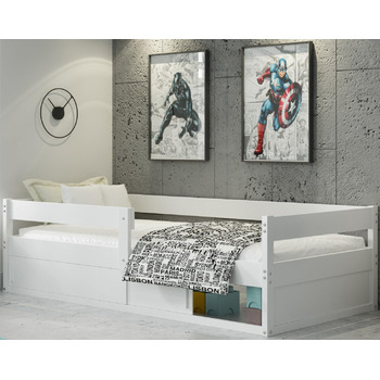 Дитяче ліжко Interbeds, підлогове дерев&39яне ліжко, односпальне ліжко Монтессорі із захистом від падіння та рейковою основою 160x80 см (біле)