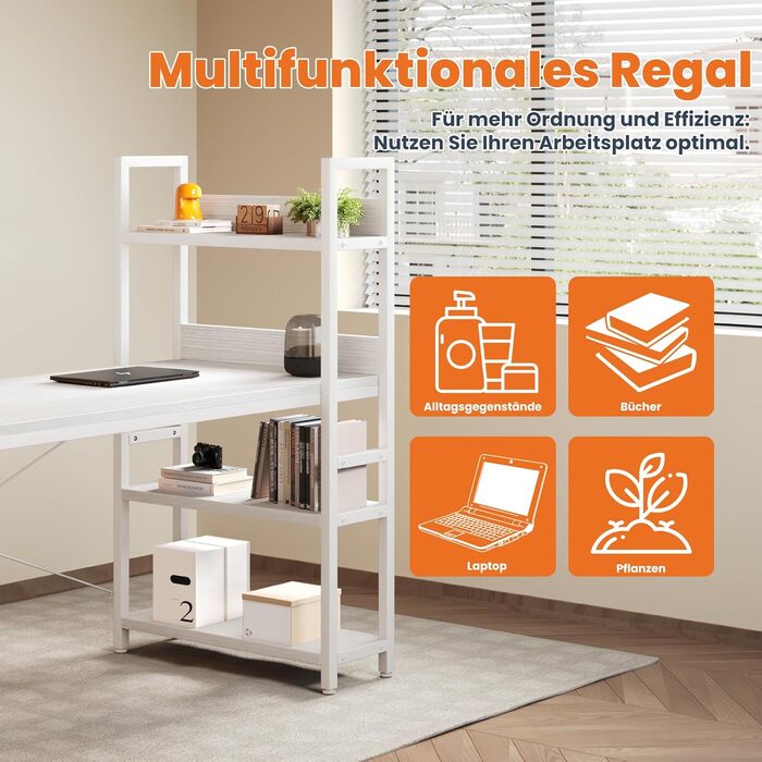 Письмовий стіл Sweetcrispy з бічною полицею та регульованими ніжками, офісний стіл шириною 120 см, міцний комп&39ютерний стіл із місцем для зберігання, легке складання, білий 120 x 56 x 120 см