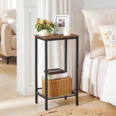 Високий журнальний столик HOOBRO, телефонний столик з регульованою сітчастою полицею, вузька тумбочка, диван-столик, 38 x 28 x 73,5 см, для офісного коридору, вітальні, промисловий дизайн, темно-коричневий EBF03DH01 рустикальний коричневий, чорний