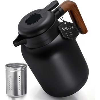 Термос VETIN з чаєм-інфузером 1,5 л, ізольована колба з двостінної нержавіючої сталі 316, термочайник з вставкою для інфузера, термокавник зберігає напої гарячими протягом 10 годин/холодними протягом 16 годин (без дисплея температури)