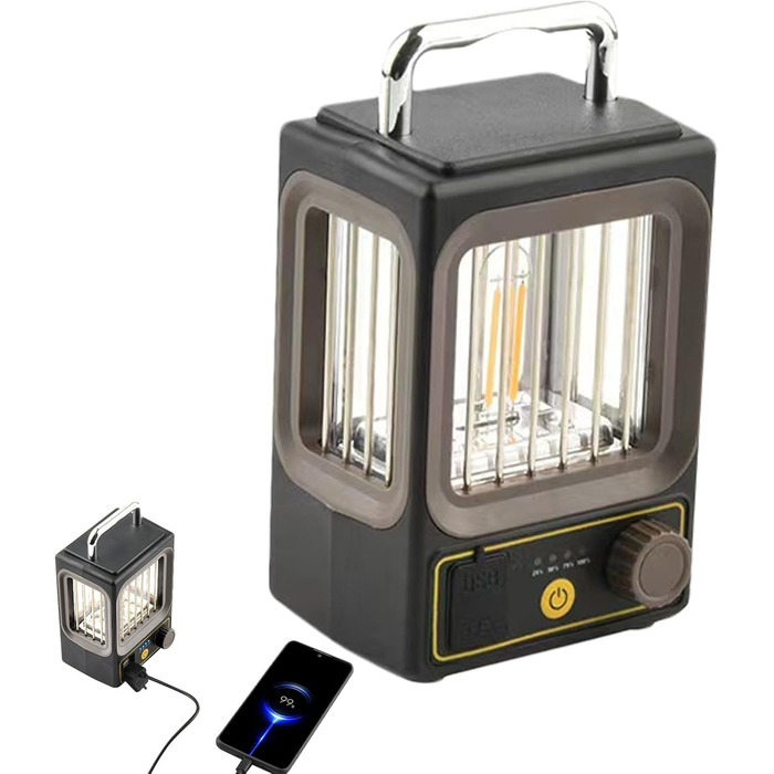Сонячний ліхтар, портативний кемпінговий ліхтар, 9,5 x 8,9 x 16,5 см, акумуляторний, бездротовий, світлодіодний з міцною конструкцією, садовий настільний світильник, вуличний ліхтар з яскравим дизайном для подвір&39я та саду, сірий