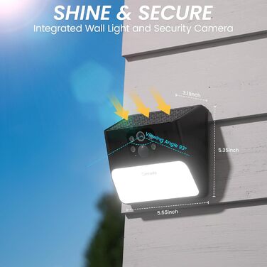 Камера спостереження Cinnado Outdoor Battery Solar - 2K Wireless WLAN Camera Surveillance Outdoor, Outdoor Light with Camera, Outdoor Camera with PIR Motion Detector, Color Night Vision, IP65, Compatible with Alexa