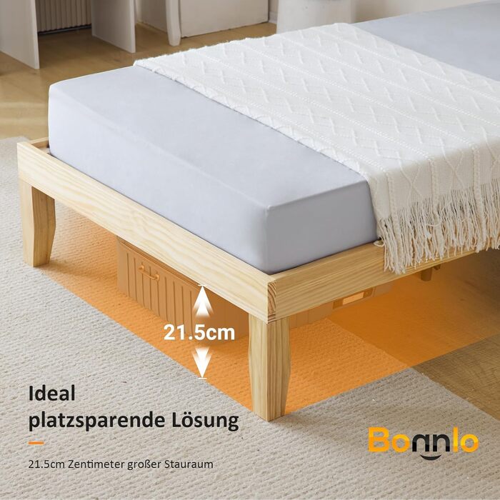 Дерев&39яне ліжко Bonnlo 90x200 см з рейковою основою, каркас ліжка натуральний, двоярусне ліжко зі 100 сосни