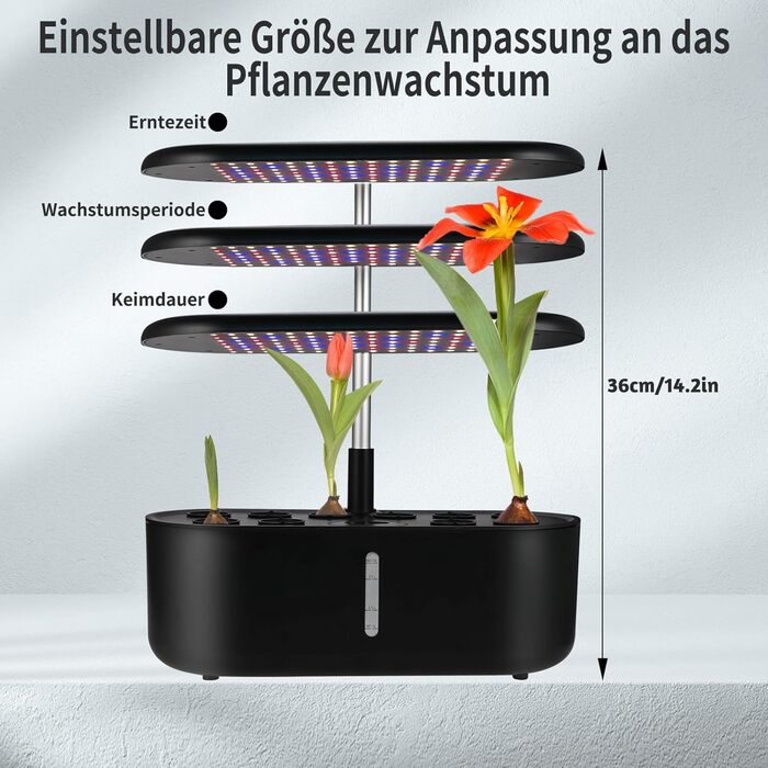 Гідропонні системи вирощування Cieex, резервуар для води обємом 3,6 л (станція для вирощування рослин), світлодіодний світильник 24 Вт, 10 стручків Розумний сад, набір для проростання трав в саду, що регулюється по висоті, для дому та кухні